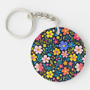 Floral Digital Painting Flowers Pattern-38875 Key Ring