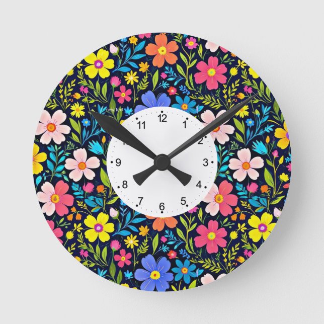 Floral Digital Painting Flowers Pattern Round Clock (Front)