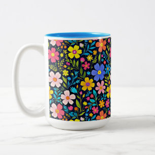 Floral Digital Painting Flowers Pattern Two-Tone Coffee Mug
