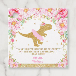 Floral Dinosaur Birthday Party Thank You Favour Tags
