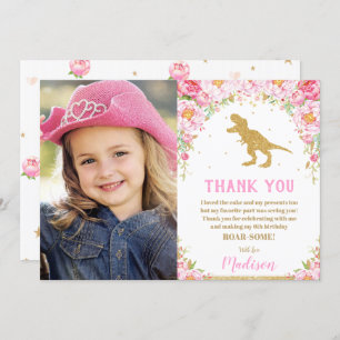 Floral Dinosaur Birthday T-Rex Thank You Card