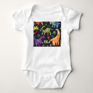 Floral Dinosaurs: Watercolor Fabric Design Baby Bodysuit