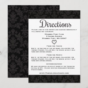 Floral Directions / Details Black And Grey Damask Invitation