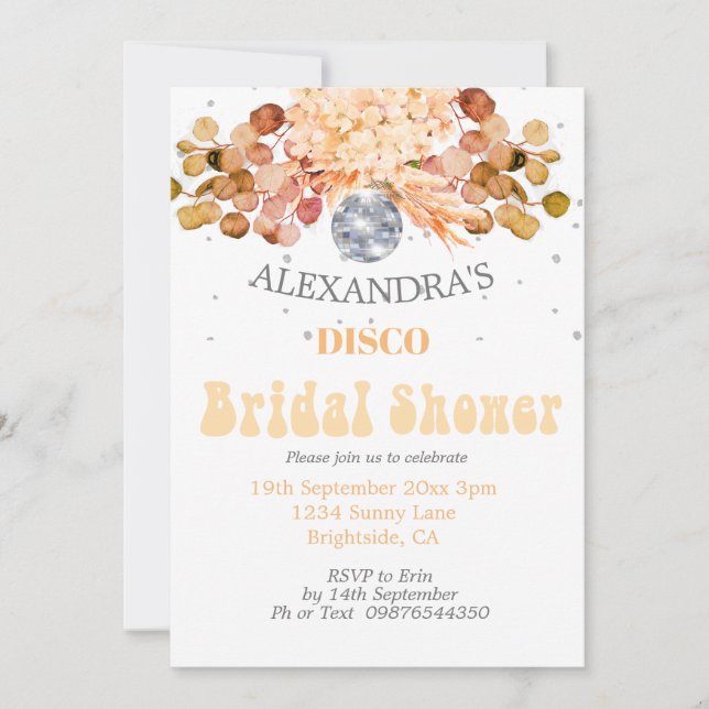 Floral Disco Ball Bridal Shower Invitation (Front)