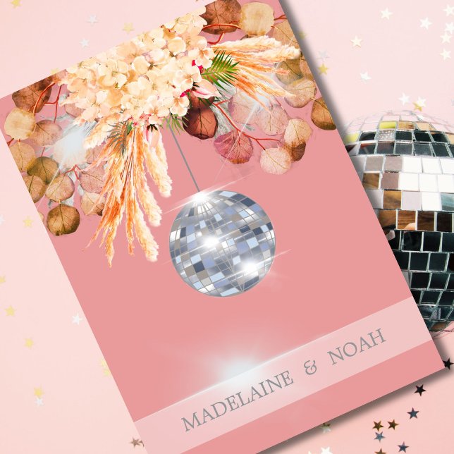 Floral Disco Ball Elegant Pink Wedding Rehearsal Invitation (Creator Uploaded)