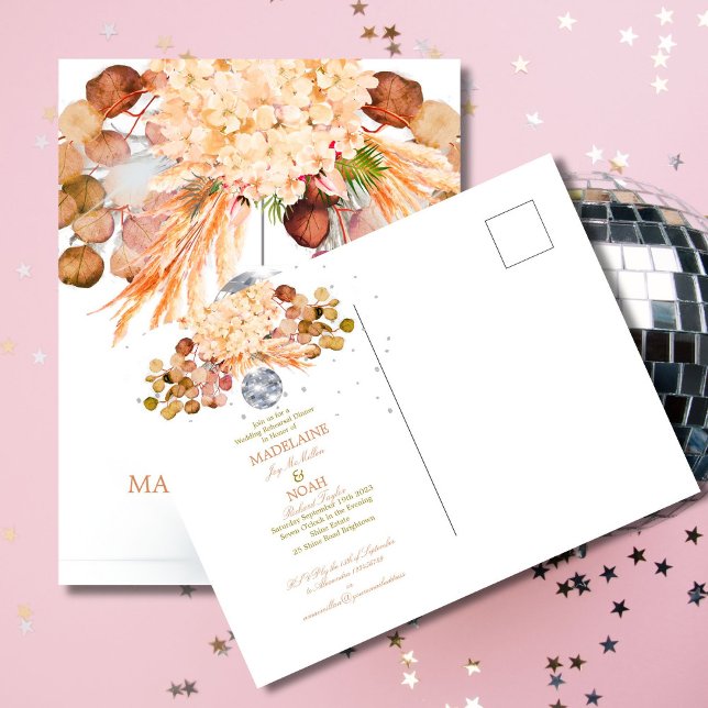 Floral Disco Ball Wedding Rehearsal Invitation Postcard (Creator Uploaded)