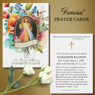 Floral Divine Mercy Jesus Funeral Prayer Card