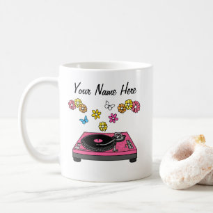 Floral DJ Turntable Music Producer Musician Custom Coffee Mug