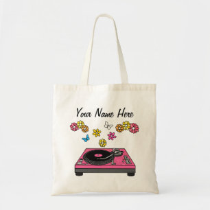 Floral DJ Turntable Music Producer Musician Custom Tote Bag