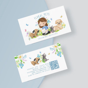 Floral Dog & Cat Pet Care Services Grooming white Business Card