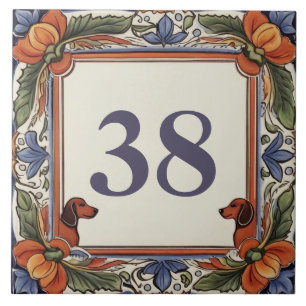 Floral Dog Custom House Number Plate Sign Plaque Tile