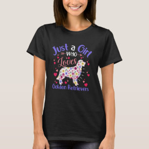 Floral Dog Girl Women Just A Girl Who Loves Golden T-Shirt