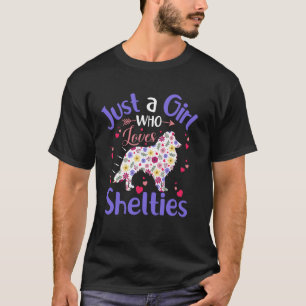 Floral Dog Girls Women Just A Girl Who Loves Shelt T-Shirt