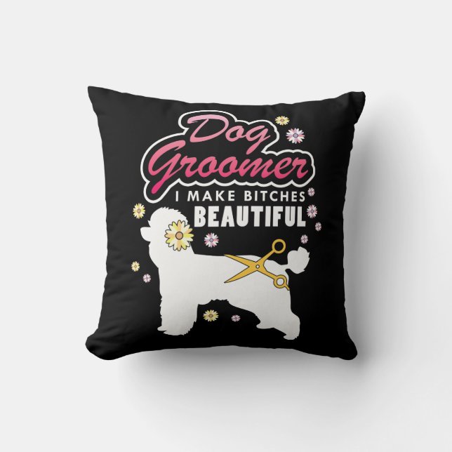 Floral Dog Groomer Gift Pet Grooming Dog Lover Cushion (Front)