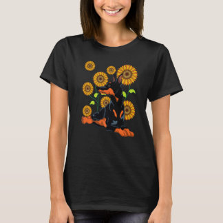 Floral Dog Owner Pet  Dog  Sunflower Doberman T-Shirt