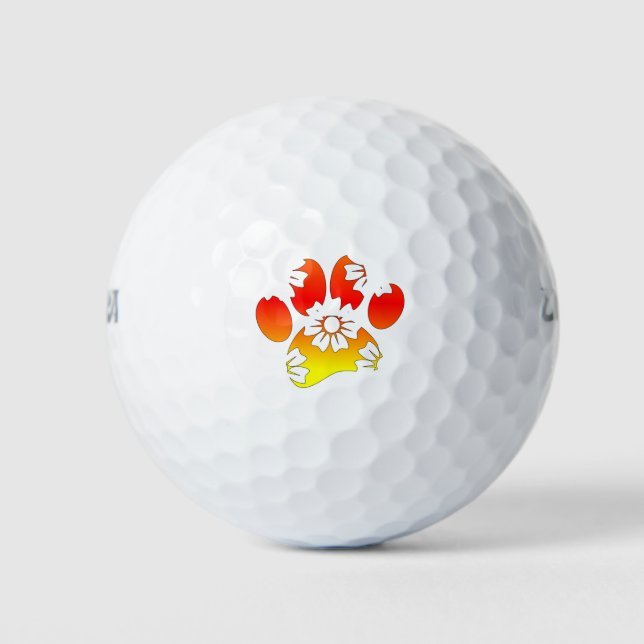 Floral Dog Paw Print Golf Balls (Front)