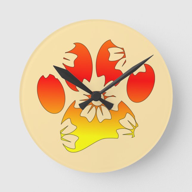 Floral Dog Paw Print  Round Clock (Front)