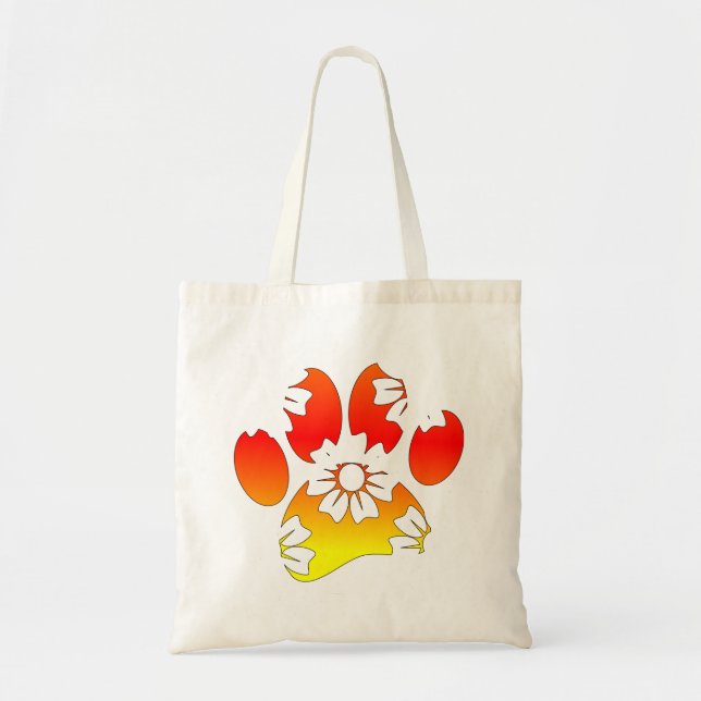 Floral Dog Paw Print Tote Bag (Front)