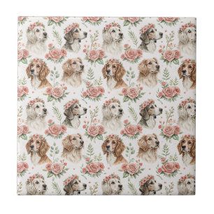 Floral Dog Portrait Art - Beautiful Design Pattern Tile