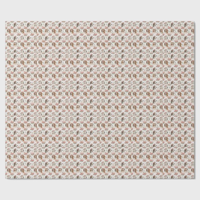 Floral Dog Portrait Art - Beautiful Design Pattern Wrapping Paper (Flat)