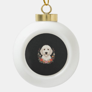 Floral Dog Portrait Botanical Wreath Ceramic Ball Christmas Ornament
