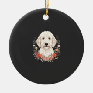 Floral Dog Portrait Botanical Wreath Ceramic Tree Decoration