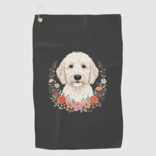 Floral Dog Portrait Botanical Wreath Golf Towel