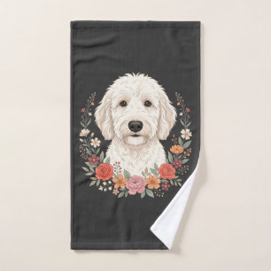 Floral Dog Portrait Botanical Wreath Hand Towel