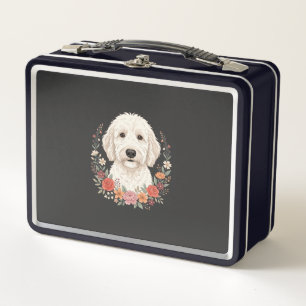 Floral Dog Portrait Botanical Wreath Metal Lunch Box
