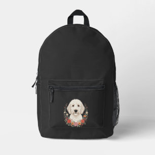 Floral Dog Portrait Botanical Wreath Printed Backpack