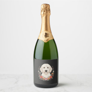 Floral Dog Portrait Botanical Wreath Sparkling Wine Label