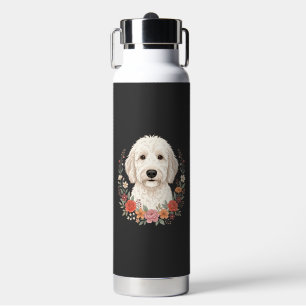 Floral Dog Portrait Botanical Wreath Water Bottle