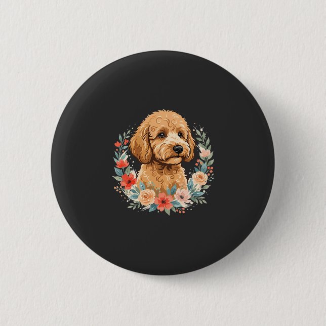 Floral Dog Round Sublimation 6 Cm Round Badge (Front)