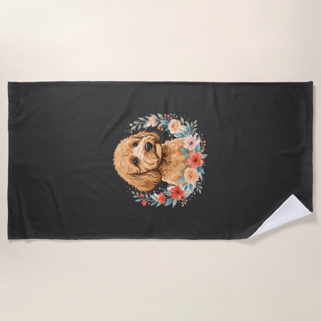 Floral Dog Round Sublimation Beach Towel (Front)