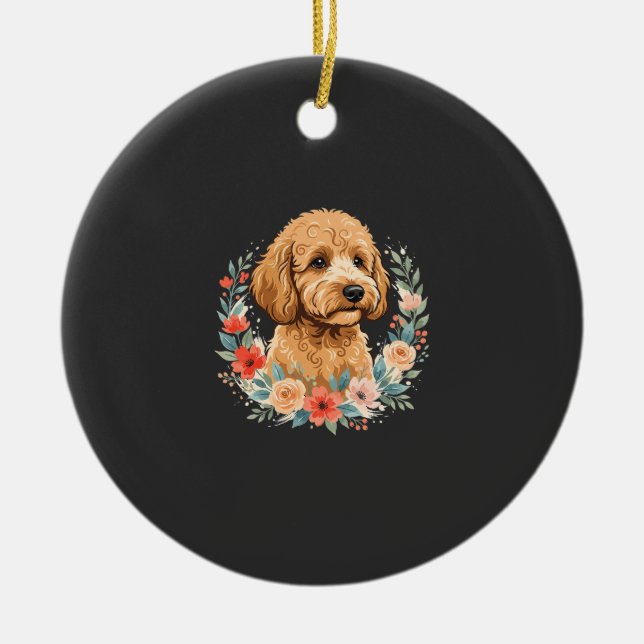 Floral Dog Round Sublimation Ceramic Tree Decoration (Front)