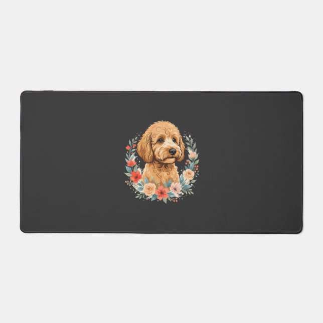 Floral Dog Round Sublimation Desk Mat (Front)