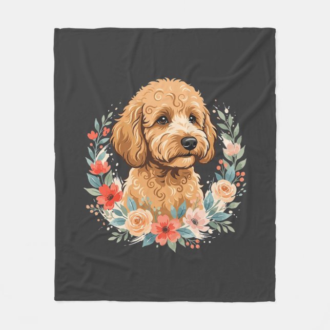Floral Dog Round Sublimation Fleece Blanket (Front)