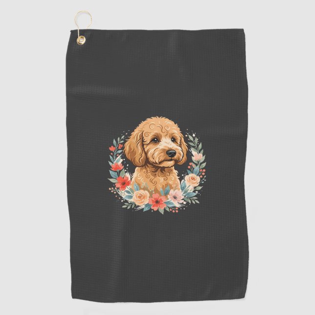 Floral Dog Round Sublimation Golf Towel (Front)