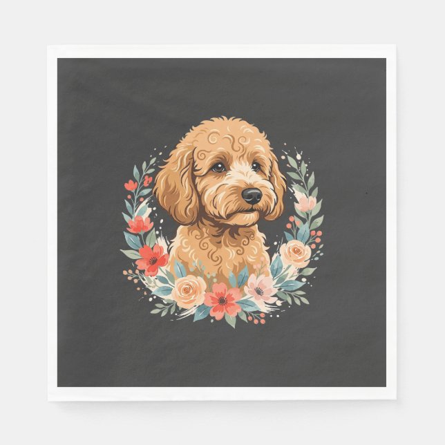 Floral Dog Round Sublimation Napkin (Front)