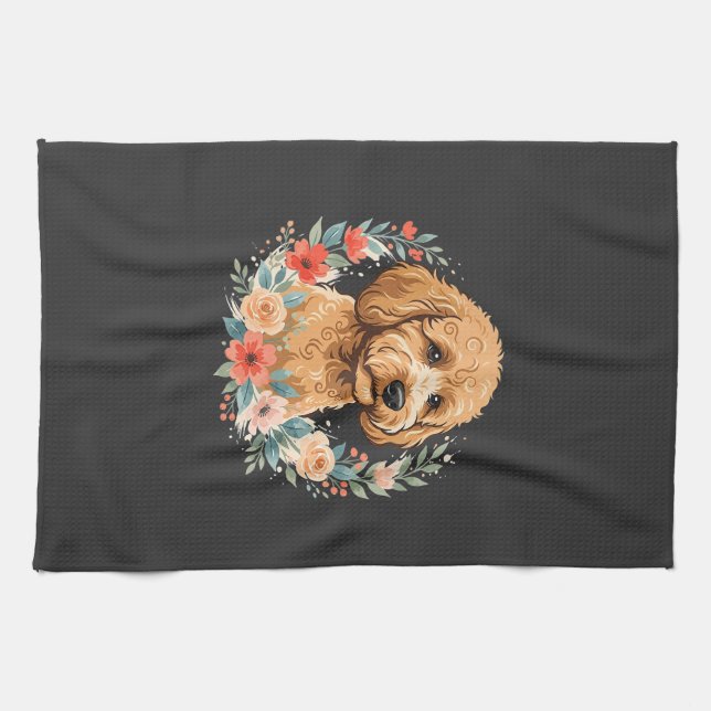 Floral Dog Round Sublimation Tea Towel (Horizontal)