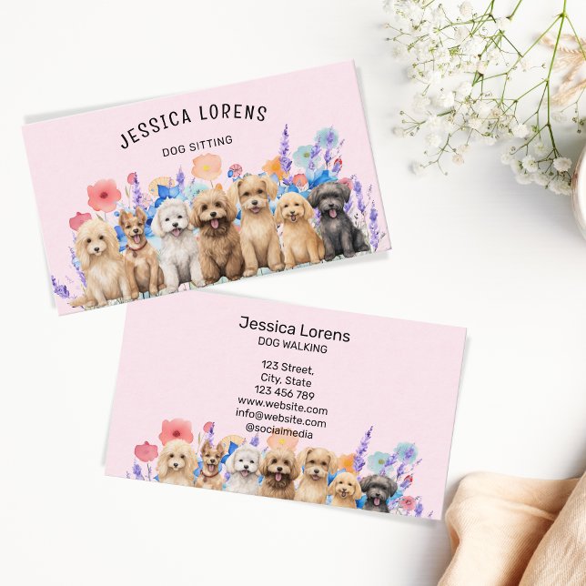 Floral Dog Sitter Pet Groomer Veterinarian Puppy  Business Card (Creator Uploaded)