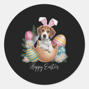 Floral Dogs Easter Day Cute Beagle Dog Puppy Happy Classic Round Sticker