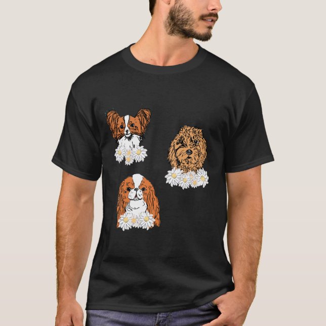 Floral Dogs Papillon English Dog Spaniel Goldendoo T-Shirt (Front)