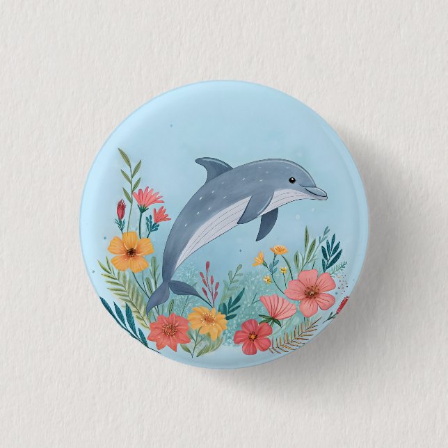 Floral Dolphin 3 Cm Round Badge (Front)