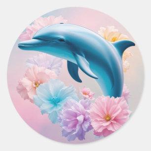 FLORAL DOLPHIN  CLASSIC ROUND STICKER
