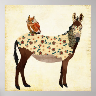 Floral Donkey & Owl Poster