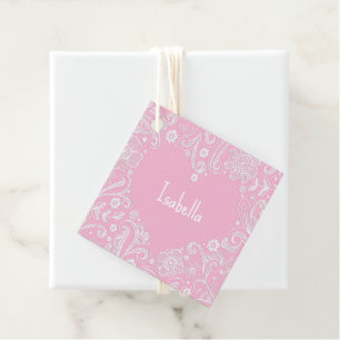 Floral Doodle Art Heart Pink NAME Love Whimsical Favour Tags
