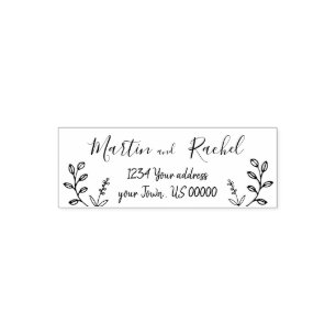 floral  doodle bride and groom self-inking stamp