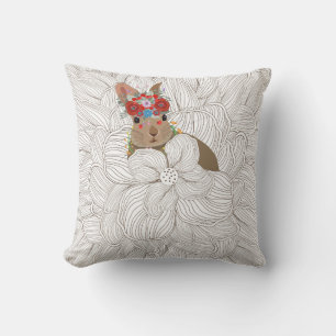 Floral Doodle Bunny Rabbit Easter Holidays Cushion