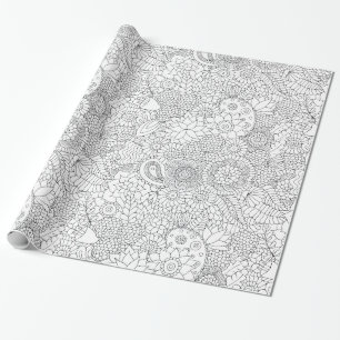 Floral Doodle Colouring Sheet Wrapping Paper